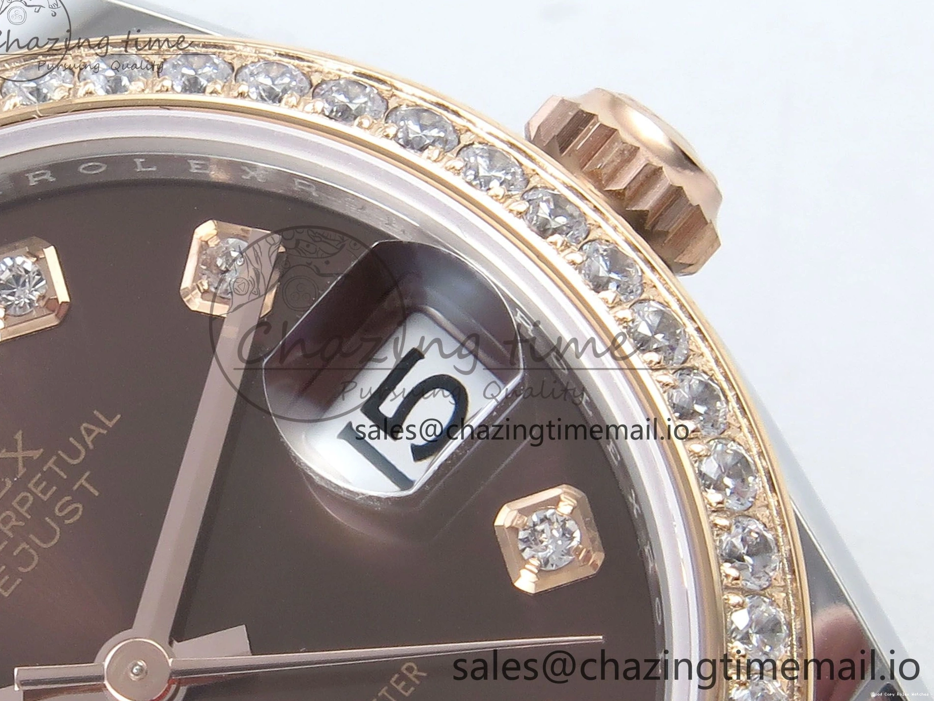 AAA Replica Watches 31 Oyster Dial 904L ETA Diamonds Bezel on RG WrinkleFree Best Diamonds Bracelet DateJust 278381RBR 373 Brown Steel ARF 1:1 SS Edition 1225